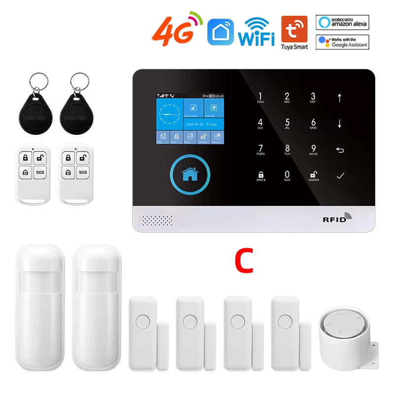 Wireless Security-Protection Wifi+Gsm/4G&2G Smart Home&Tuya App Alexa Home Security Alarm System 433Mhz Remote Operation