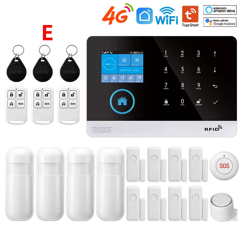 Wireless Security-Protection Wifi+Gsm/4G&2G Smart Home&Tuya App Alexa Home Security Alarm System 433Mhz Remote Operation