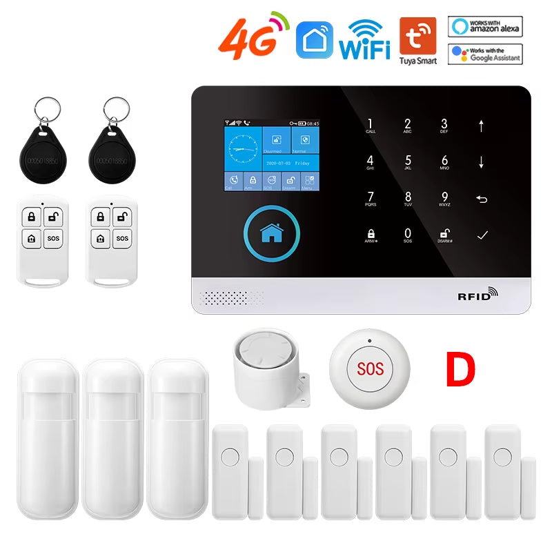 Wireless Security-Protection Wifi+Gsm/4G&2G Smart Home&Tuya App Alexa Home Security Alarm System 433Mhz Remote Operation