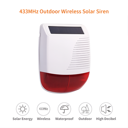 433Mhz High Decibel Outdoor Solar Wireless Siren Loudspeaker Waterproof Strobe for Smart Home Security Burglar Alarm System