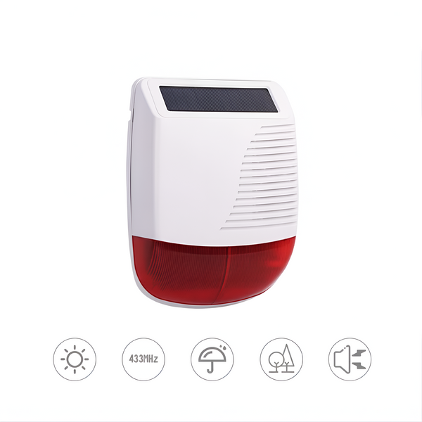 433Mhz High Decibel Outdoor Solar Wireless Siren Loudspeaker Waterproof Strobe for Smart Home Security Burglar Alarm System