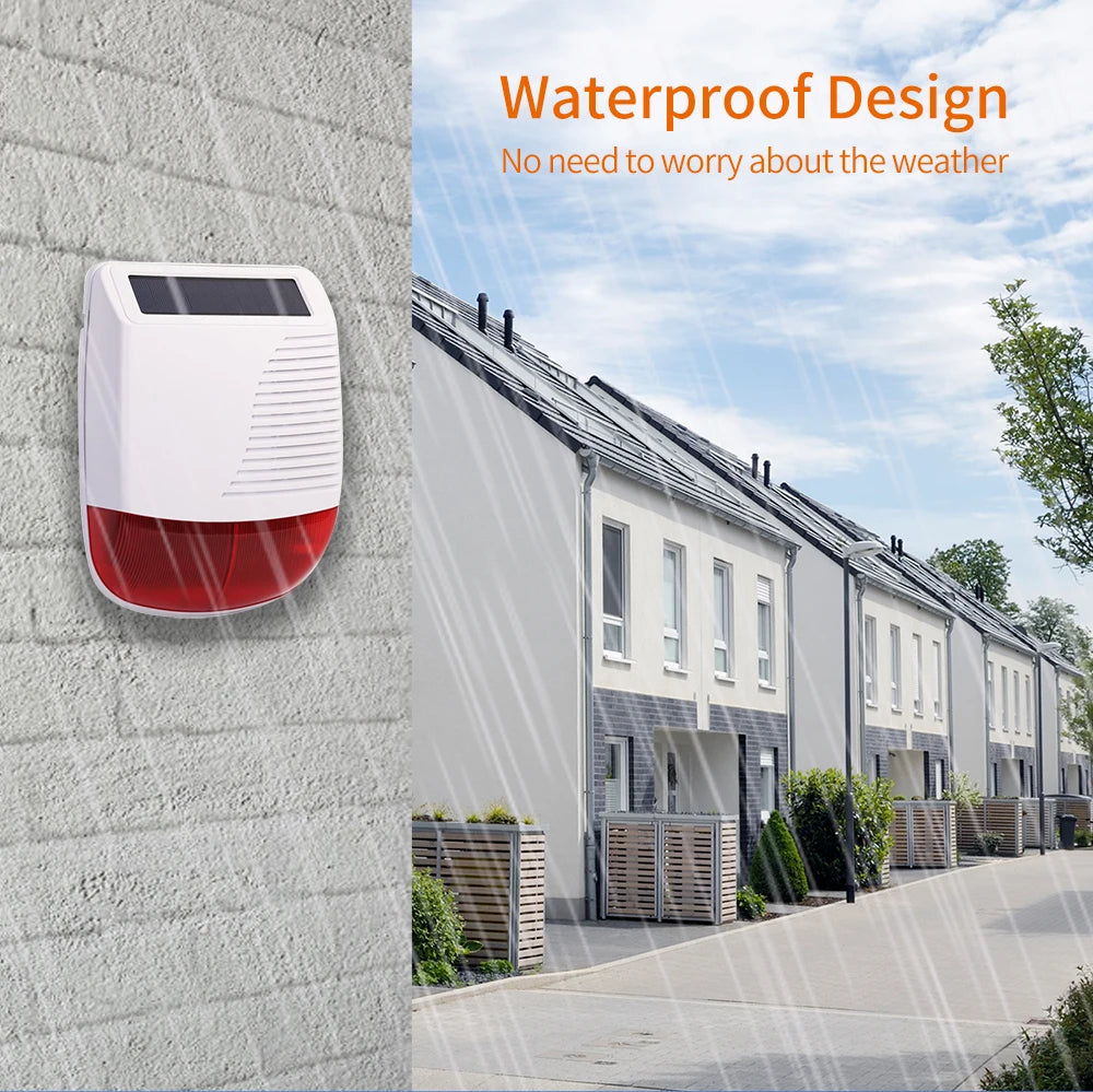 433Mhz High Decibel Outdoor Solar Wireless Siren Loudspeaker Waterproof Strobe for Smart Home Security Burglar Alarm System