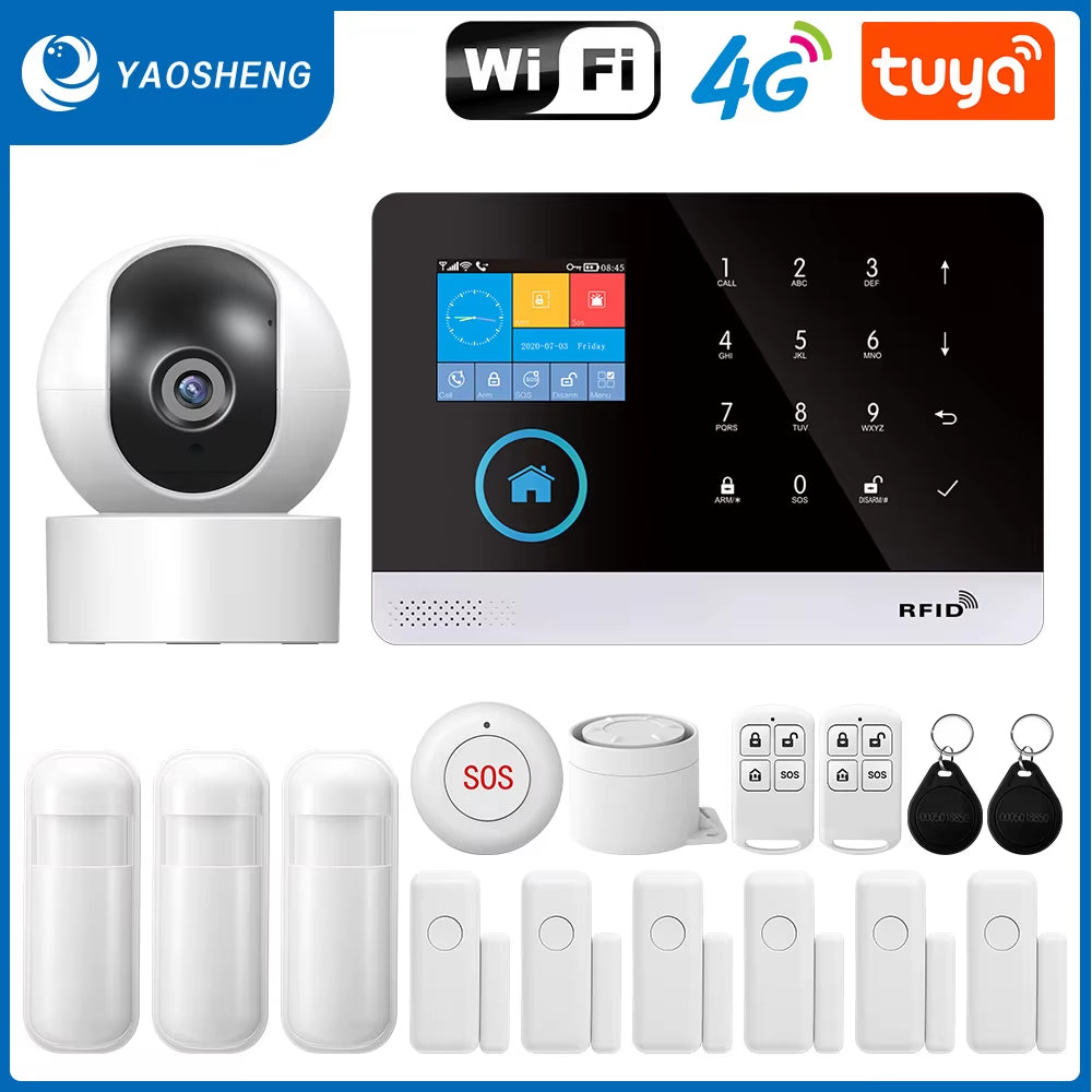 Wireless Security-Protection Wifi+Gsm/4G&2G Smart Home&Tuya App Alexa Home Security Alarm System 433Mhz Remote Operation