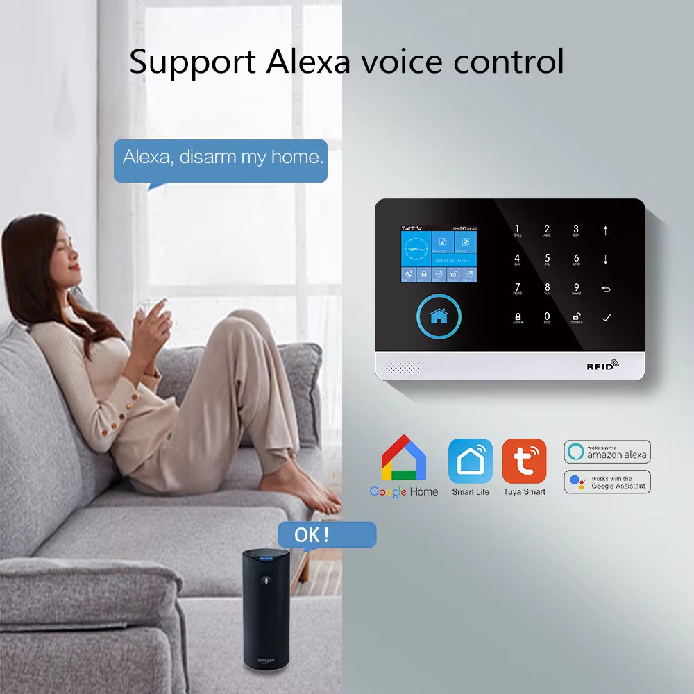 Wireless Security-Protection Wifi+Gsm/4G&2G Smart Home&Tuya App Alexa Home Security Alarm System 433Mhz Remote Operation