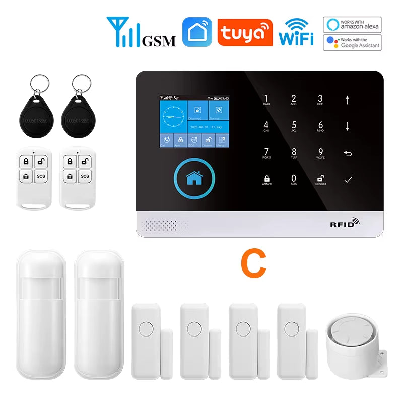 Wireless Security-Protection Wifi+Gsm/4G&2G Smart Home&Tuya App Alexa Home Security Alarm System 433Mhz Remote Operation