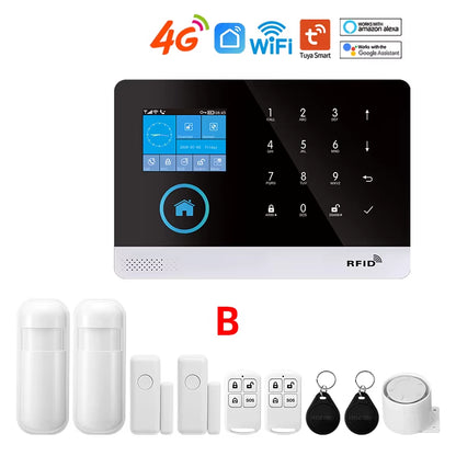 Wireless Security-Protection Wifi+Gsm/4G&2G Smart Home&Tuya App Alexa Home Security Alarm System 433Mhz Remote Operation