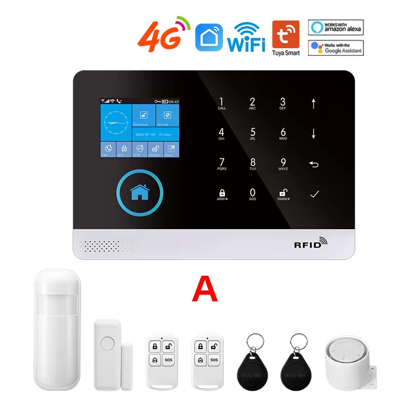 Wireless Security-Protection Wifi+Gsm/4G&2G Smart Home&Tuya App Alexa Home Security Alarm System 433Mhz Remote Operation