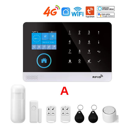 Wireless Security-Protection Wifi+Gsm/4G&2G Smart Home&Tuya App Alexa Home Security Alarm System 433Mhz Remote Operation