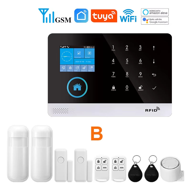 Wireless Security-Protection Wifi+Gsm/4G&2G Smart Home&Tuya App Alexa Home Security Alarm System 433Mhz Remote Operation