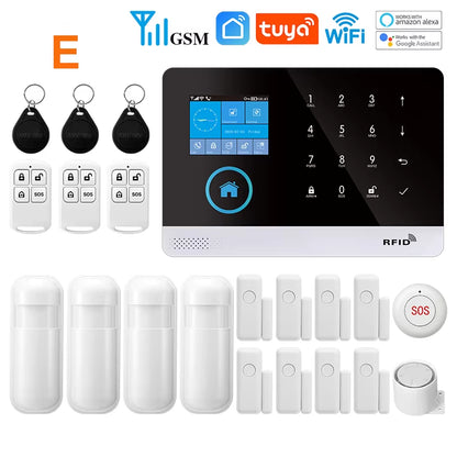 Wireless Security-Protection Wifi+Gsm/4G&2G Smart Home&Tuya App Alexa Home Security Alarm System 433Mhz Remote Operation