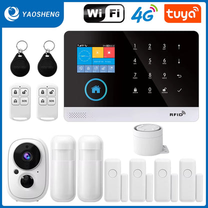 Wireless Security-Protection Wifi+Gsm/4G&2G Smart Home&Tuya App Alexa Home Security Alarm System 433Mhz Remote Operation