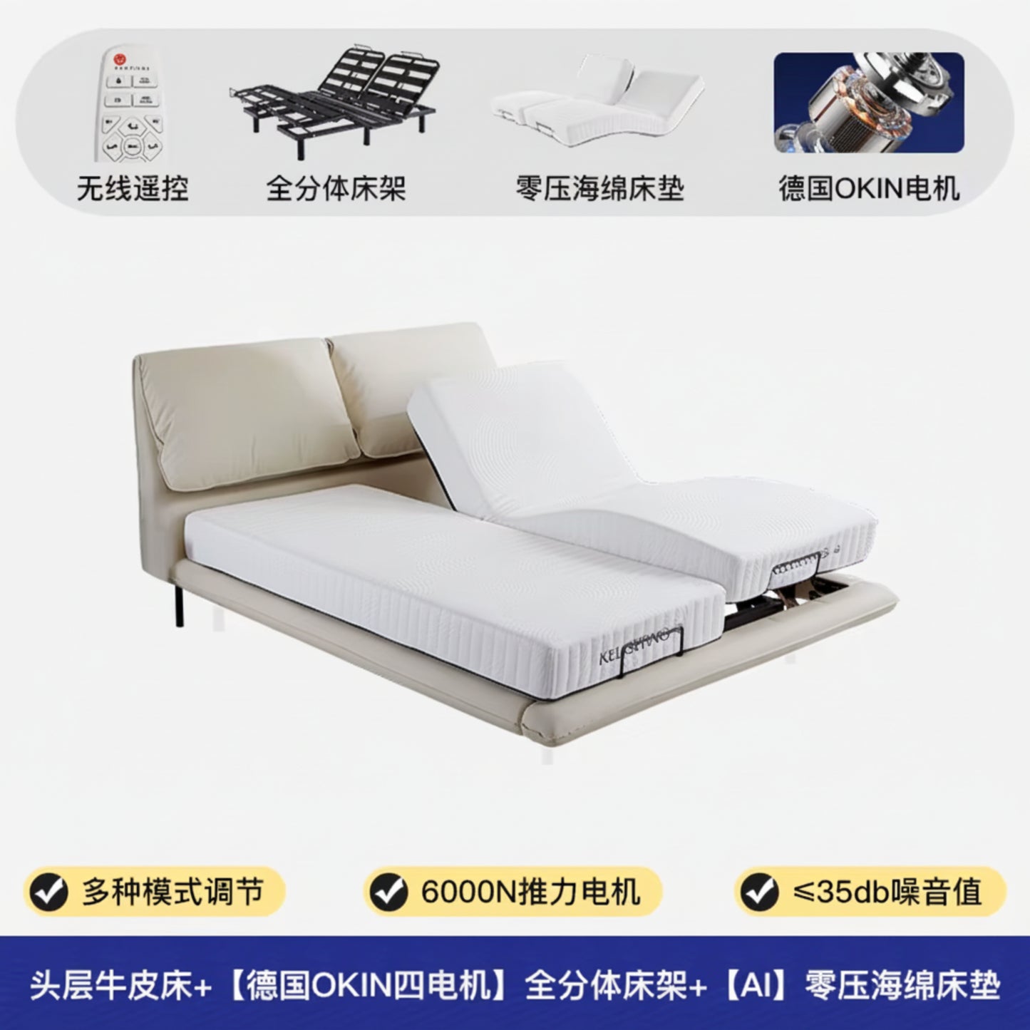 Elegant Modern White Double Bed Frame Luxury Leather Villa Smart Bed Adjustable Electric Cama Matrimonial Bedroom Set Furniture