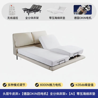 Elegant Modern White Double Bed Frame Luxury Leather Villa Smart Bed Adjustable Electric Cama Matrimonial Bedroom Set Furniture