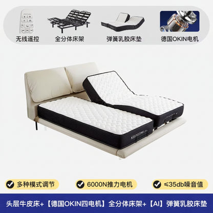 Elegant Modern White Double Bed Frame Luxury Leather Villa Smart Bed Adjustable Electric Cama Matrimonial Bedroom Set Furniture