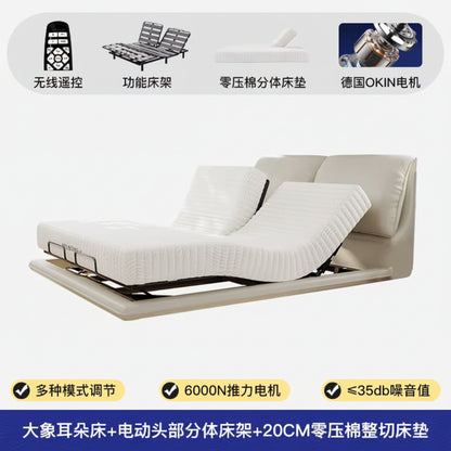 Elegant Modern White Double Bed Frame Luxury Leather Villa Smart Bed Adjustable Electric Cama Matrimonial Bedroom Set Furniture