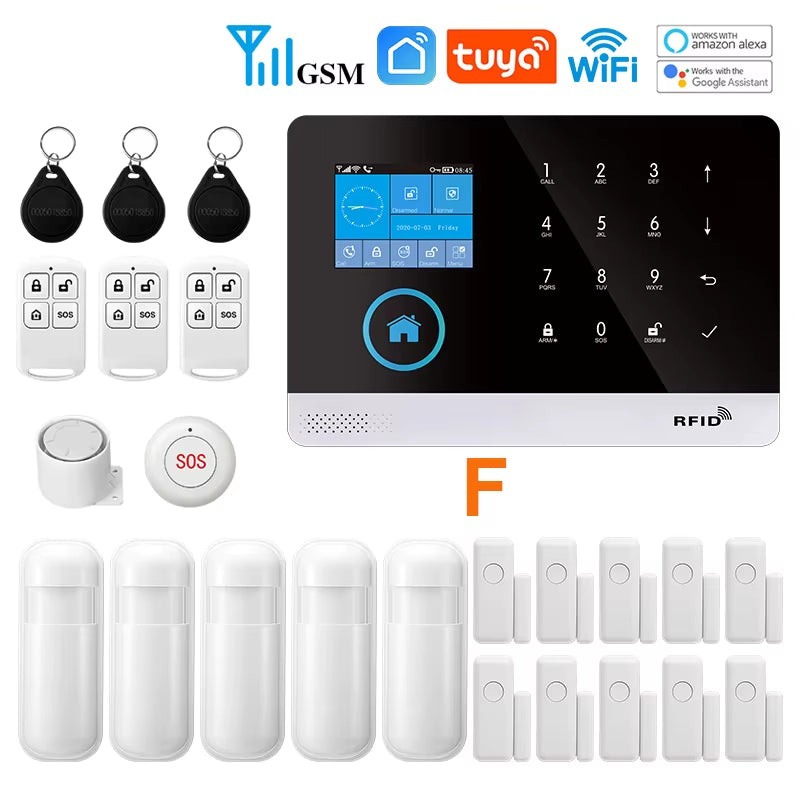 Wireless Security-Protection Wifi+Gsm/4G&2G Smart Home&Tuya App Alexa Home Security Alarm System 433Mhz Remote Operation