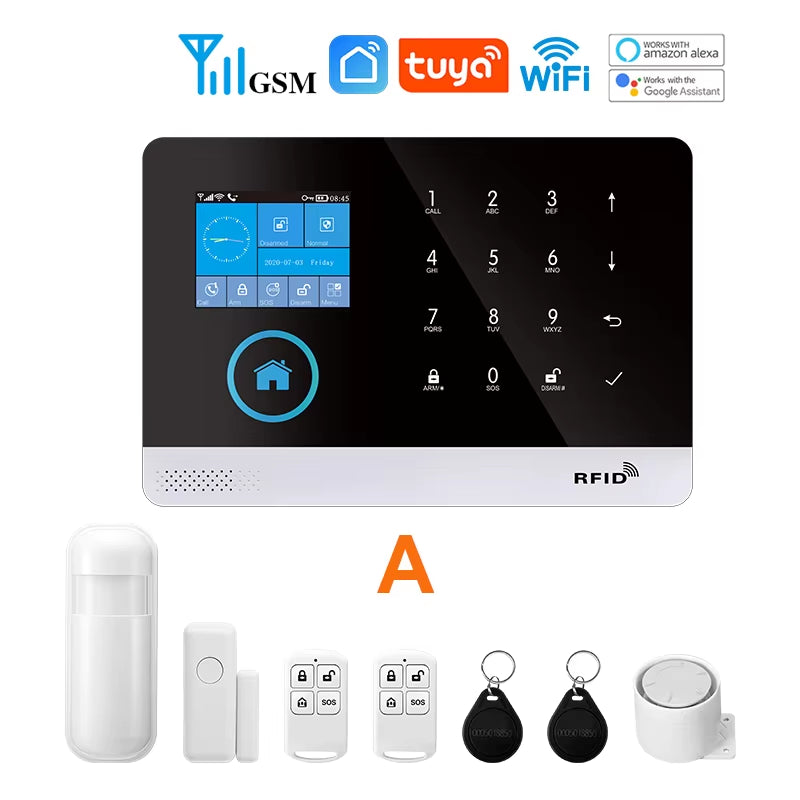 Wireless Security-Protection Wifi+Gsm/4G&2G Smart Home&Tuya App Alexa Home Security Alarm System 433Mhz Remote Operation
