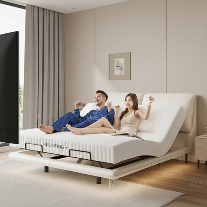 Elegant Modern White Double Bed Frame Luxury Leather Villa Smart Bed Adjustable Electric Cama Matrimonial Bedroom Set Furniture